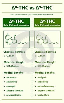 Ã¢Ëâ 8-THC vs Ã¢Ëâ 9-THC, Delta 8 Tetrahydrocannabinol vs Delta 9 Tetrahydrocannabinol, vertical infographic photo